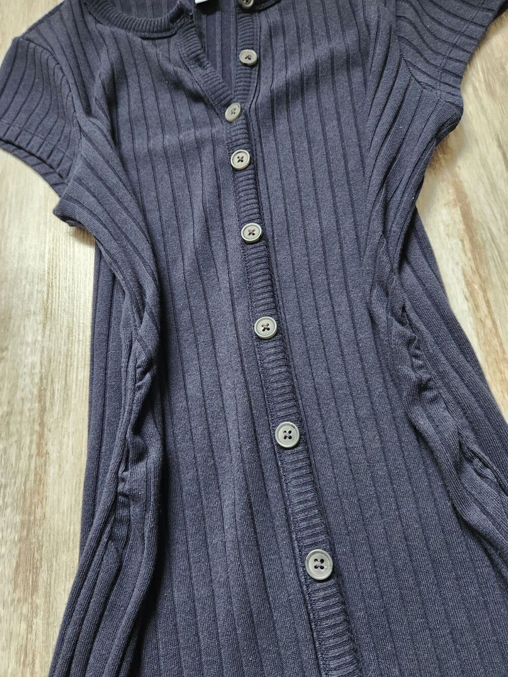 Old Navy Maternity Ribbed Midi Dress Womens Medium Navy Blue Button Front EUC - Picture 5 of 11